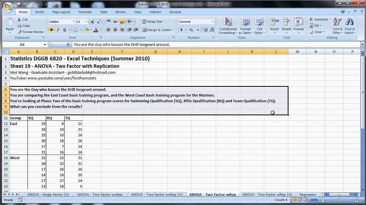 Excel Techniques - 12 - ANOVA - Two Factor with Replication.avi