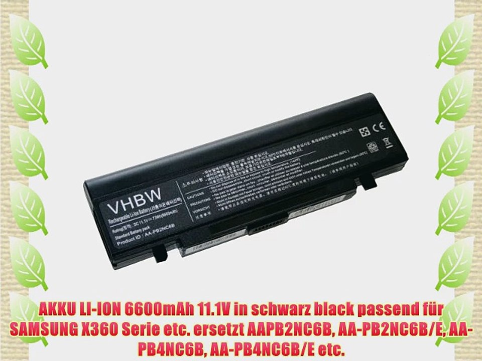 AKKU LI-ION 6600mAh 11.1V in schwarz black passend f?r SAMSUNG X360 Serie etc. ersetzt AAPB2NC6B