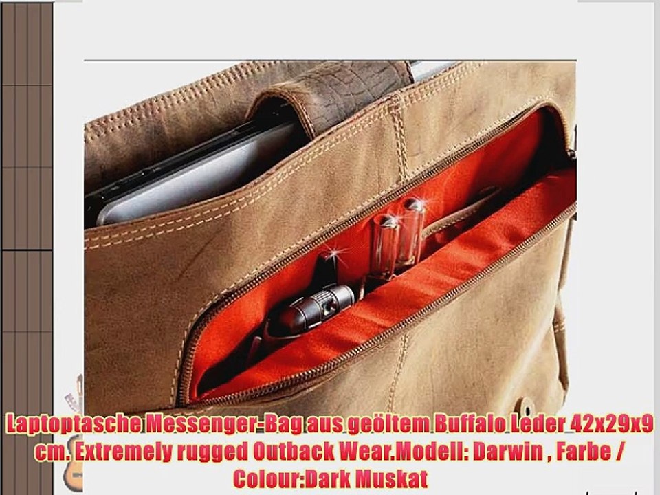Laptoptasche Messenger-Bag aus ge?ltem Buffalo Leder 42x29x9 cm. Extremely rugged Outback Wear.Modell: