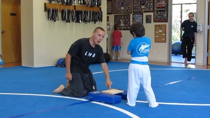 Sensei inspires karate kid to smash board