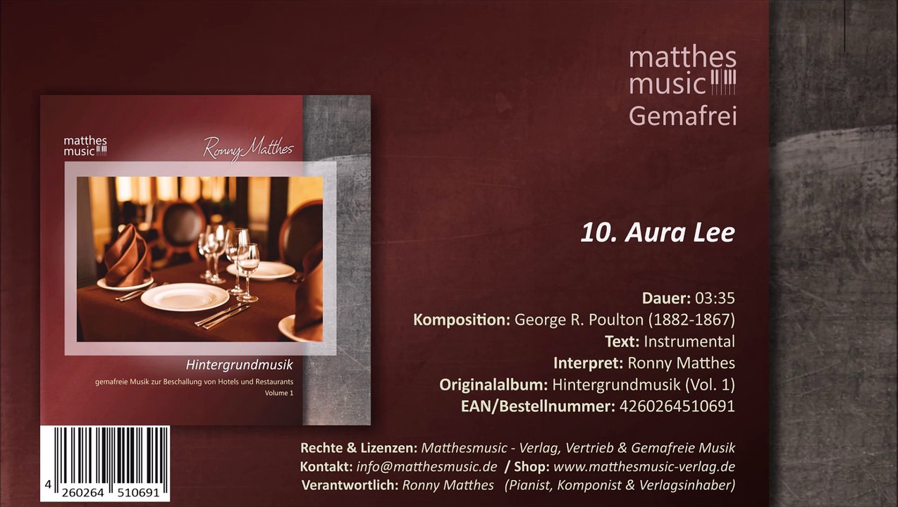 Aura Lee (Love Me Tender) - Public Domain (10/13) - CD: Hintergrundmusik zur Beschallung (Vol. 1)