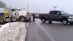 Semi truck Stuck In snow Pulled by Dodge ram pickup (Truck in Ditch )