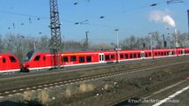Der neue Flirt 3 Zug auf der Haardbahn Essen - Münster HBF in Wanne-Eickel und BR 425