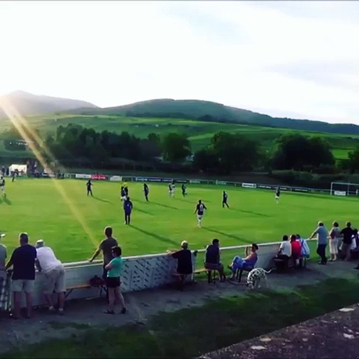 Dog tackles soccer player mid-match