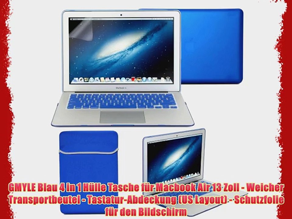GMYLE Blau 4 in 1 H?lle Tasche f?r Macbook Air 13 Zoll - Weicher Transportbeutel - Tastatur-Abdeckung