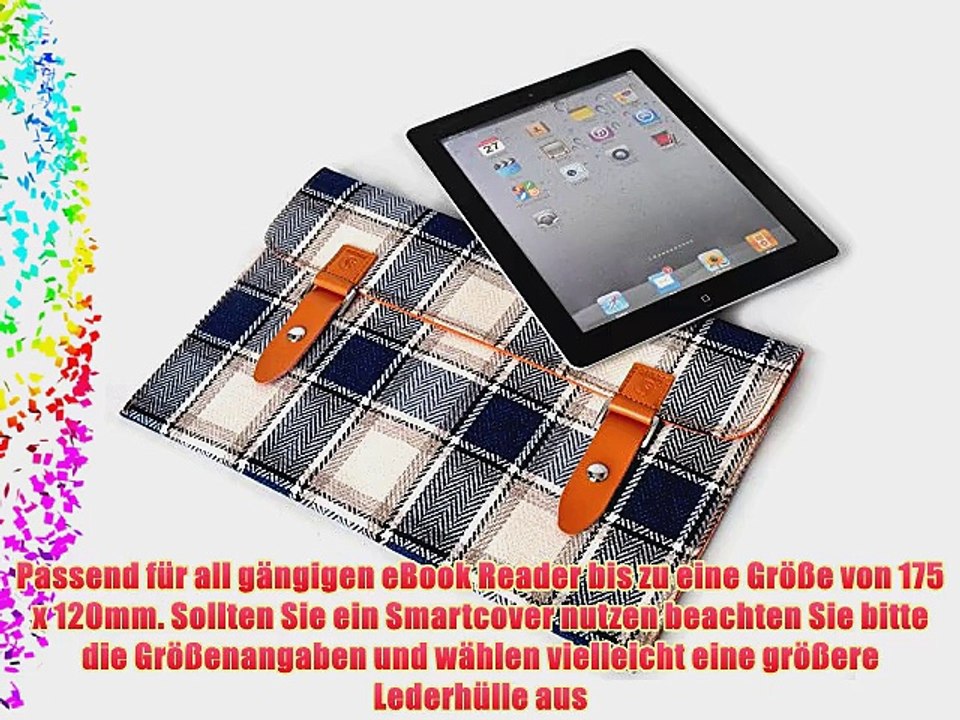 6Zoll eBook Reader Tweedstoff Tasche / H?lle / Sleeve / Schutzh?lle / Smart Cover mit Kuhleder-Verschluss
