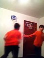 Basketball dunks with mini hoops