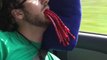 Sleeping guy gets his mouth filled with Twizzlers Candy... Looks like Human Octopus