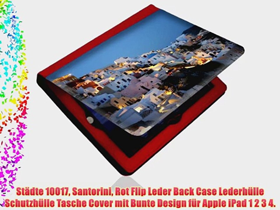 St?dte 10017 Santorini Rot Flip Leder Back Case Lederh?lle Schutzh?lle Tasche Cover mit Bunte