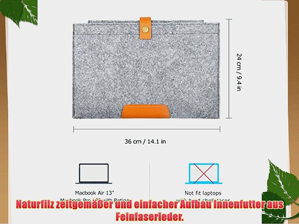 Inateck 133 Zoll Macbook Air/Pro Retina Filz Sleeve H?lle Ultrabook Laptop Tasche Speziell