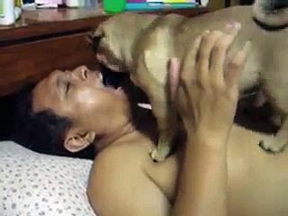 Dog licks mouth