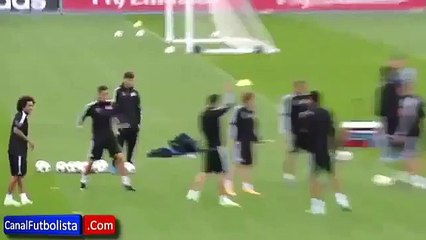 Cristiano Ronaldo Mocks James Rodriguez After a Pipe Marcelo ●Real Madrid CF Training● 2014