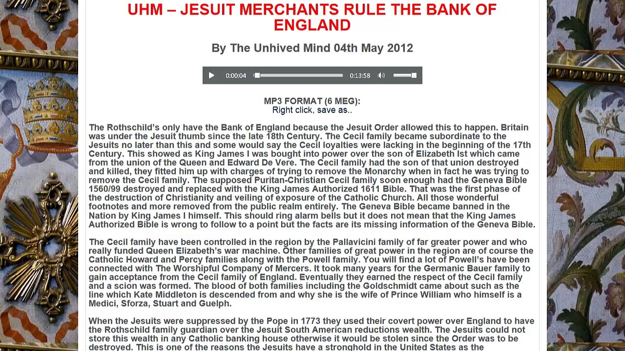 JESUIT MERCHANTS RULE THE BANK OF ENGLAND - CITY OF LONDON - LIVERY CORPORATION