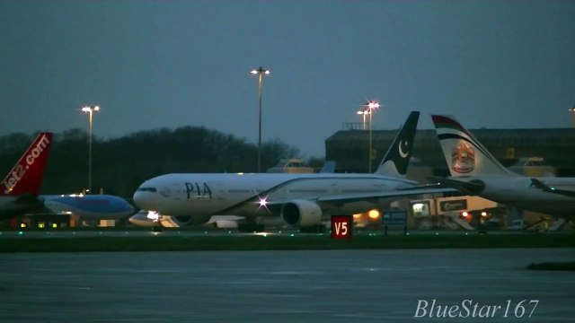 Pakistan International Airlines Boeing 777-300ER (AP-BID) night takeoff from MAN/EGCC RWY 23R