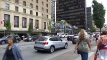 Aruna & Hari Sharma walking to Vancouver City Centre Metro Station for Aberdeen, Canada Jun 23, 2015