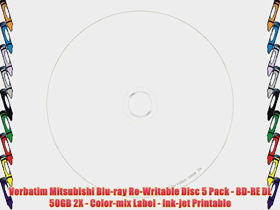 Verbatim Mitsubishi Blu-ray Re-Writable Disc 5 Pack - BD-RE DL 50GB 2X - Color-mix Label -