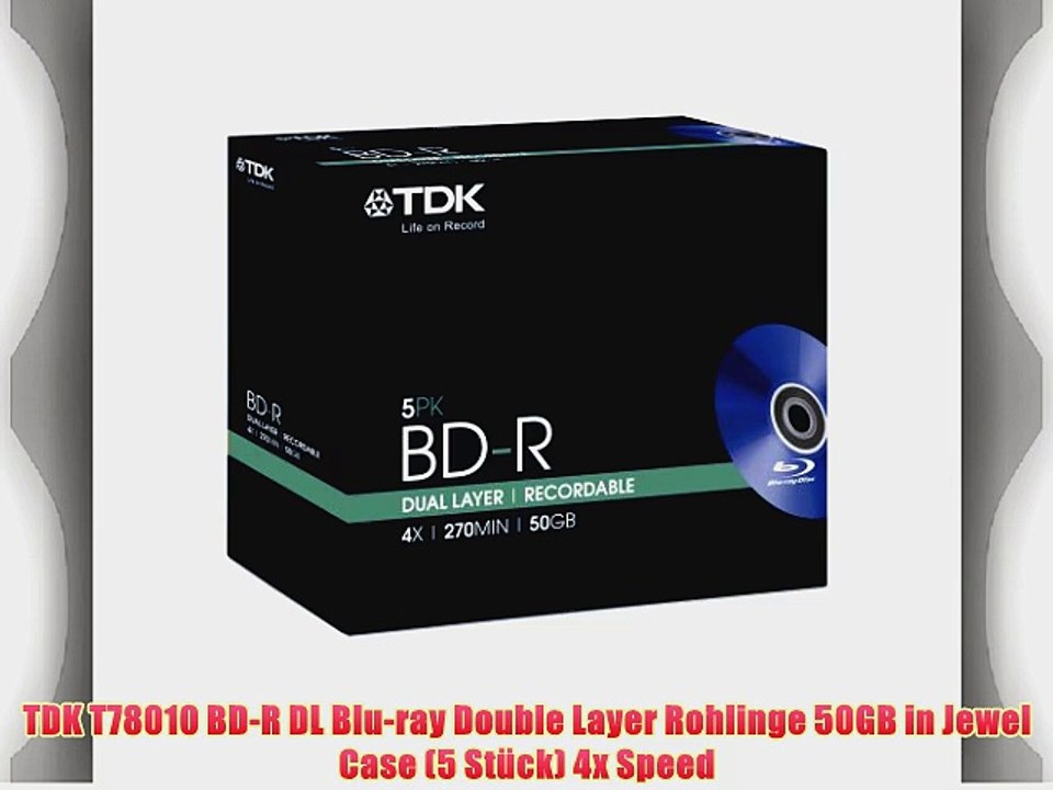 TDK T78010 BD-R DL Blu-ray Double Layer Rohlinge 50GB in Jewel Case (5 St?ck) 4x Speed