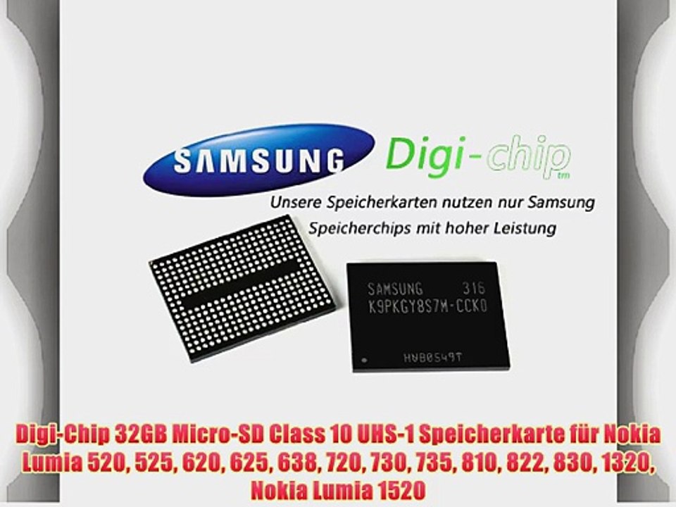 Digi-Chip 32GB Micro-SD Class 10 UHS-1 Speicherkarte f?r Nokia Lumia 520 525 620 625 638 720