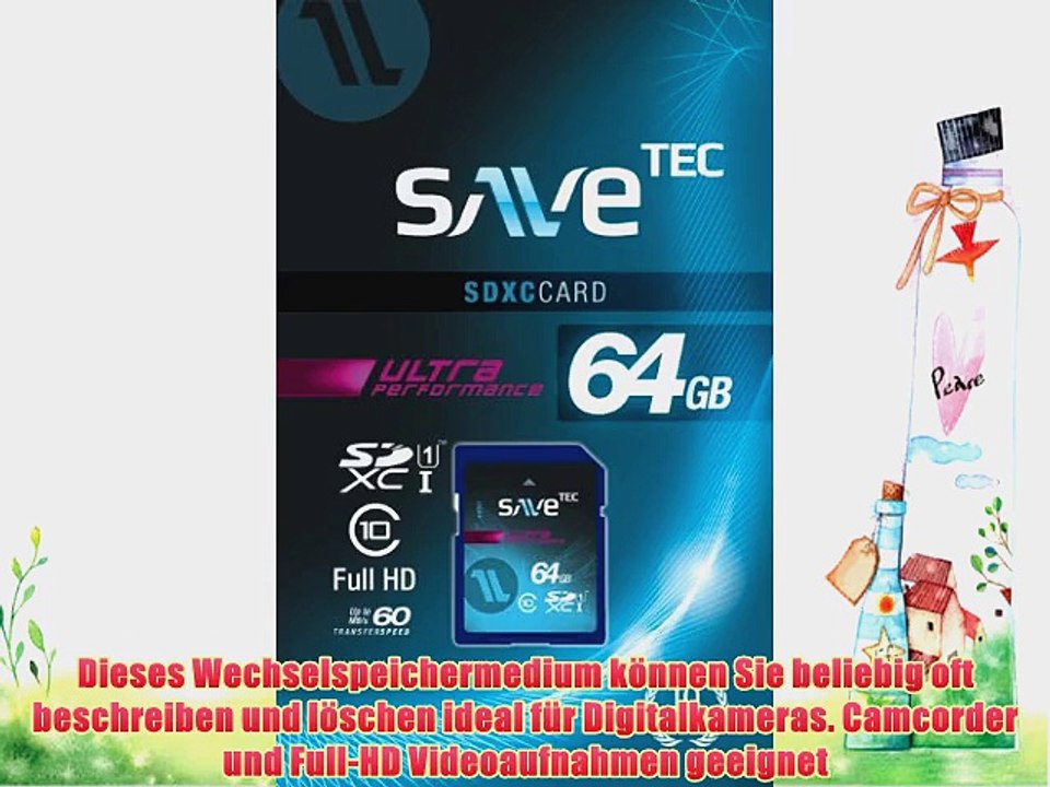 64 GB SaveTec SDXC C10 U1 UHS-1 Speicherkarte Extreme Speed Class10 Class 10 64GB Full HD Video