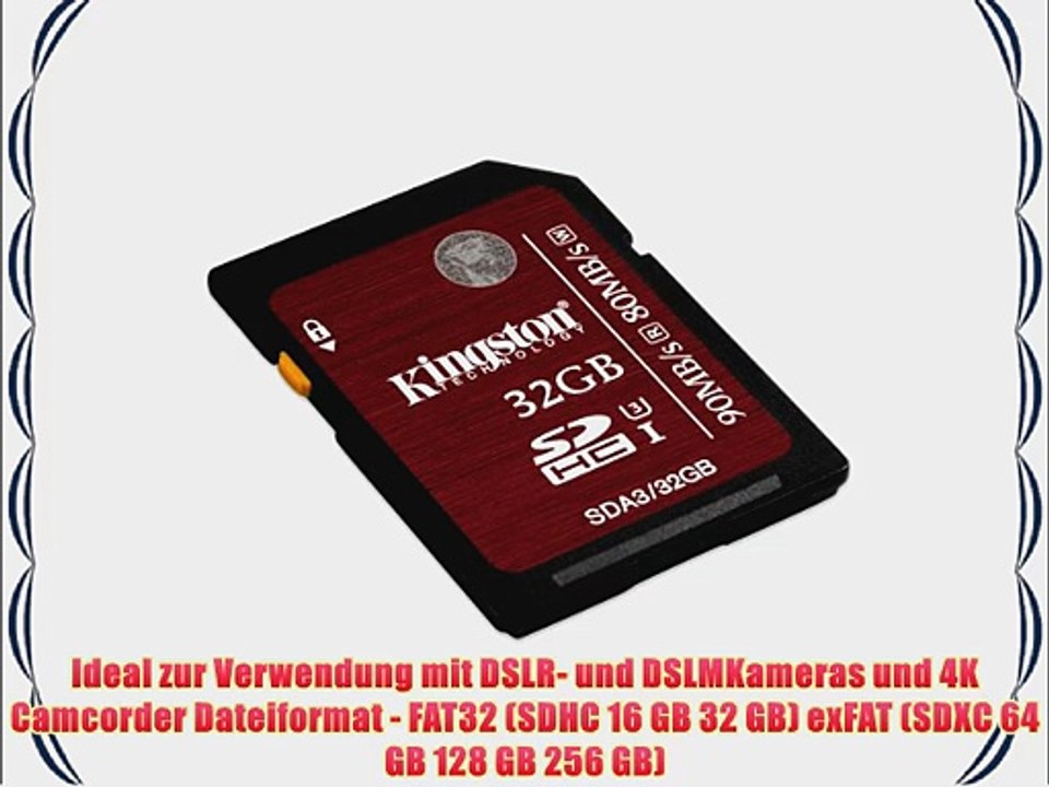 Kingston SDA3/32GB SDHC/SDXC 32GB Ultra High-Speed Class 3 Speicherkarte