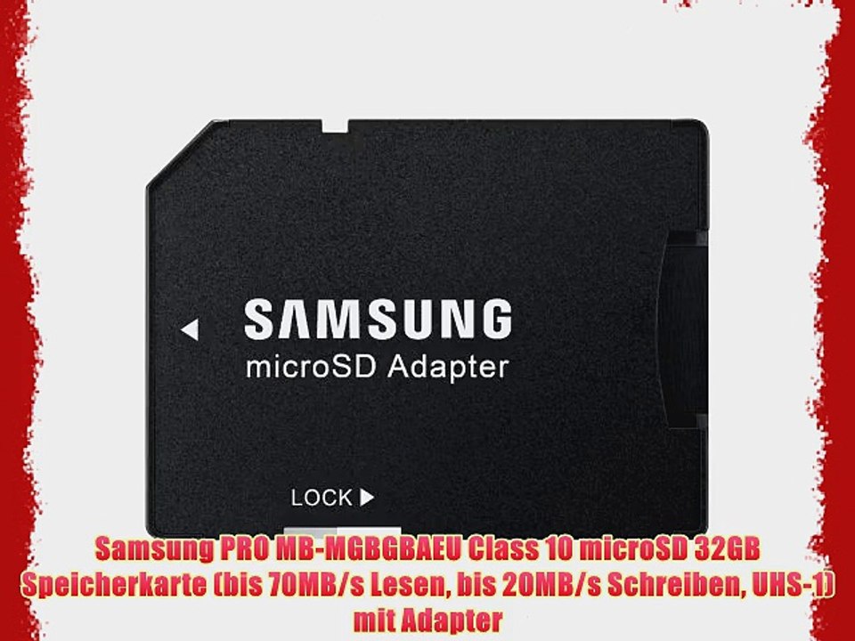 Samsung PRO MB-MGBGBAEU Class 10 microSD 32GB Speicherkarte (bis 70MB/s Lesen bis 20MB/s Schreiben