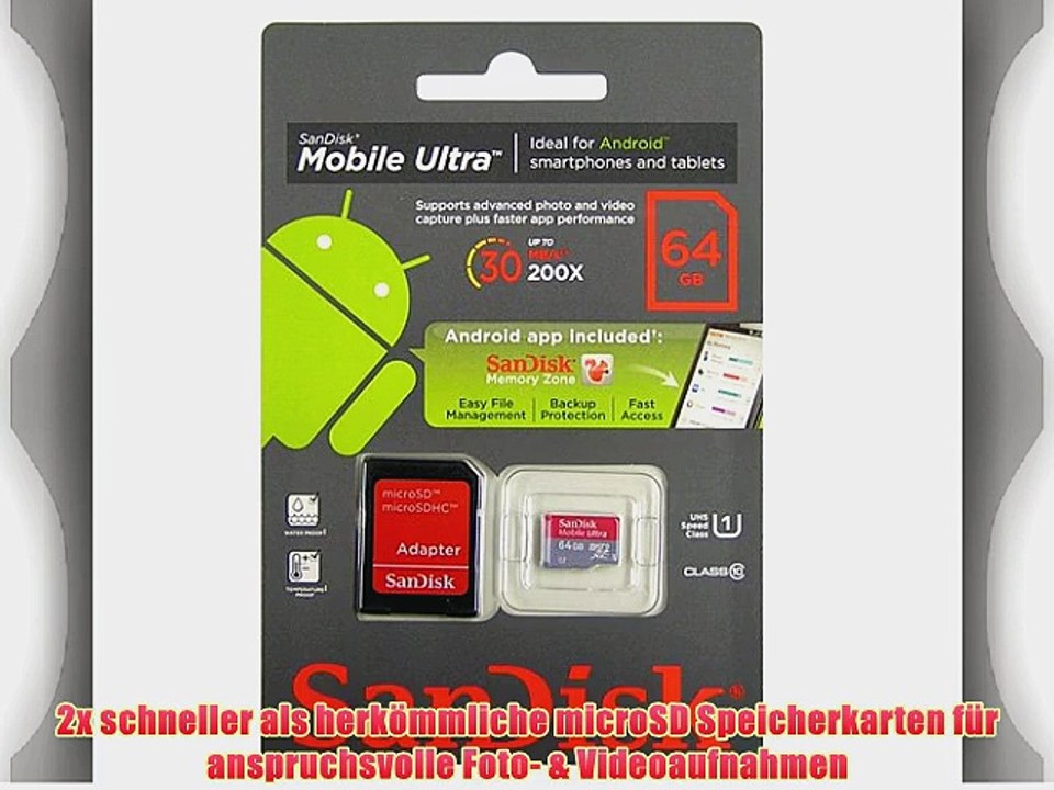 SanDisk Ultra microSDXC 64GB Class 10 Speicherkarte (inkl. SDHC/SDXC-Adapter und Android App)