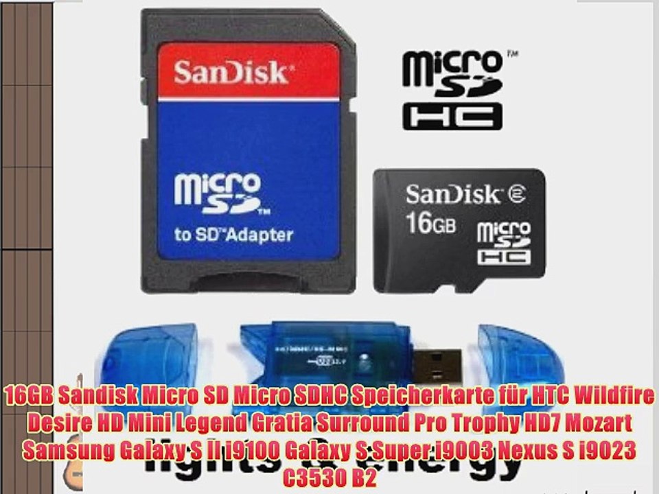 16GB Sandisk Micro SD Micro SDHC Speicherkarte f?r HTC Wildfire Desire HD Mini Legend Gratia