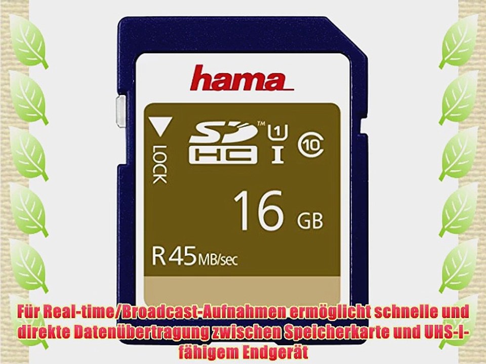 Hama Class 10 SDHC 16GB Speicherkarte (UHS-I 45Mbps)
