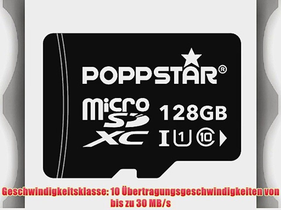 Poppstar microSDXC UHS-1 128 GB Speicherkarte mit Klasse 10 SD-Adapter