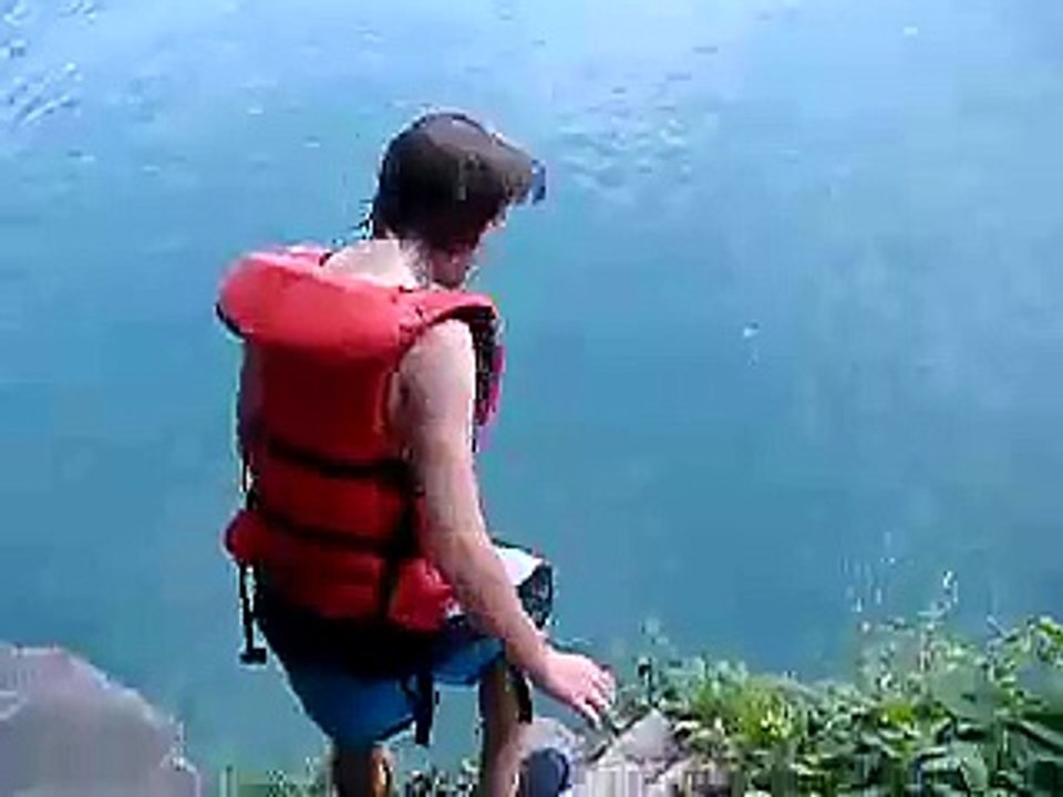 Summersville Lake 95ft Cliff Jump with Life Jacket in West Virginia