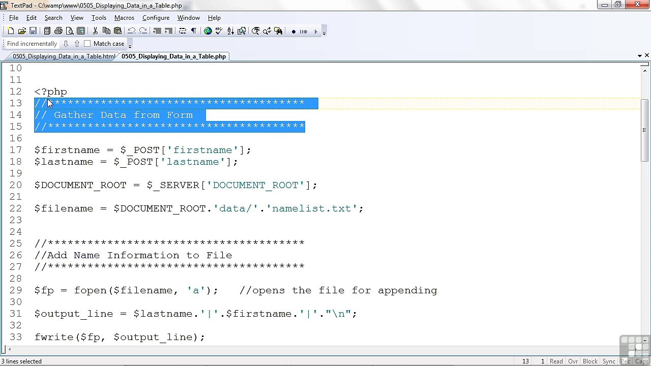 Web Design Displaying A Data From A File Into An HTML Table