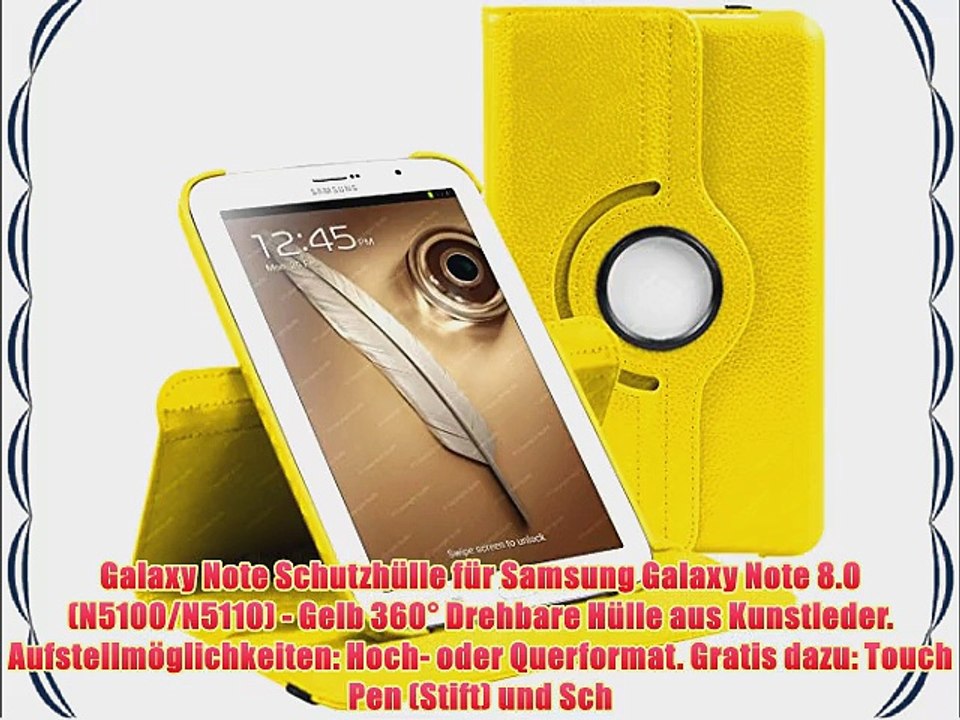 Galaxy Note Schutzh?lle f?r Samsung Galaxy Note 8.0 (N5100/N5110) - Gelb 360? Drehbare H?lle