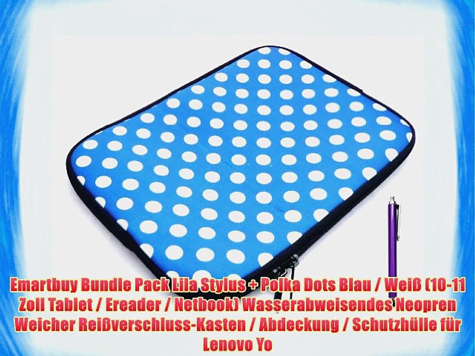 Emartbuy Bundle Pack Lila Stylus   Polka Dots Blau / Wei? (10-11 Zoll Tablet / Ereader / Netbook)