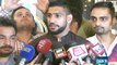 Pakistani boxer Amir Khan talking with media on Lahore Airport