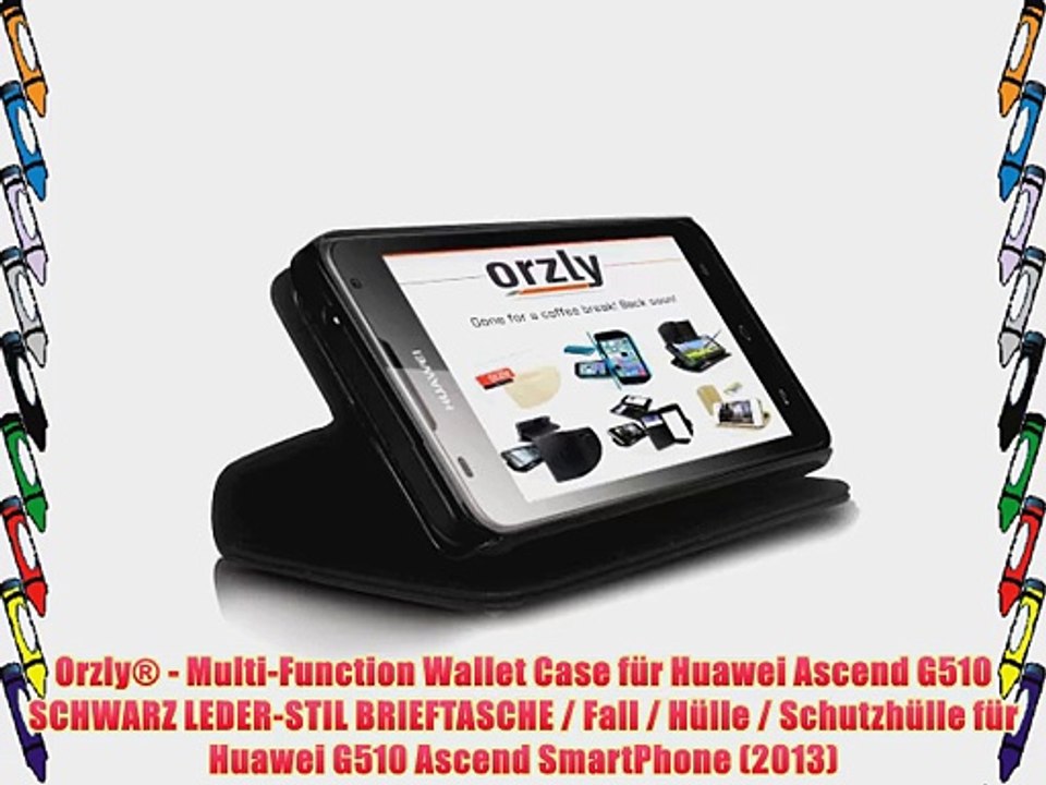 Orzly? - Multi-Function Wallet Case f?r Huawei Ascend G510 SCHWARZ LEDER-STIL BRIEFTASCHE /