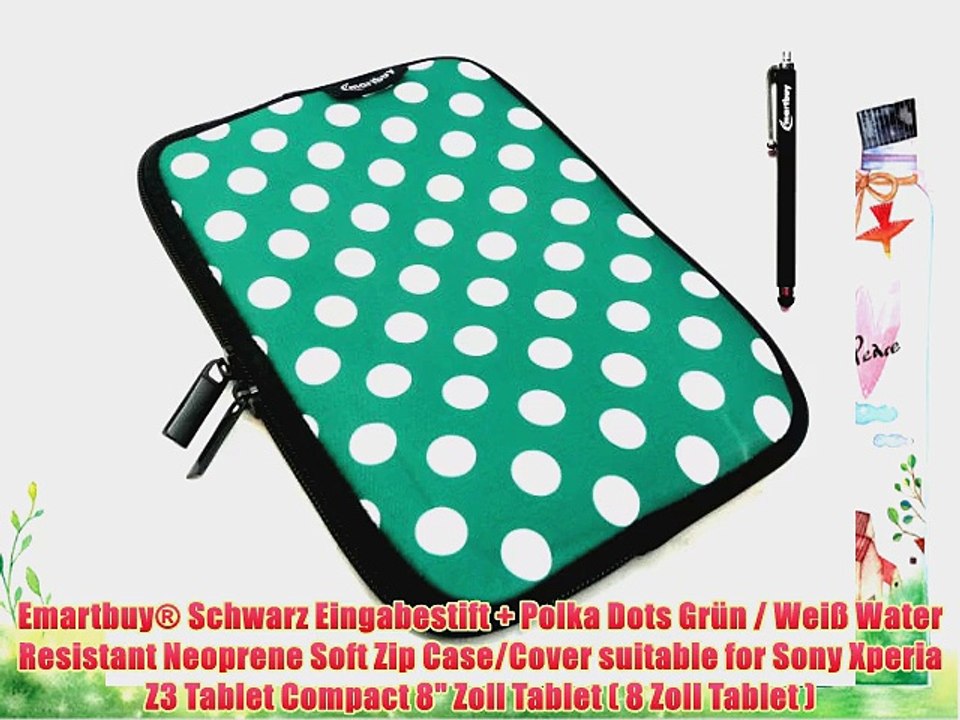 Emartbuy? Schwarz Eingabestift   Polka Dots Gr?n / Wei? Water Resistant Neoprene Soft Zip Case/Cover