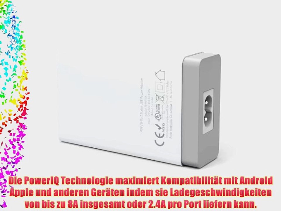 Anker? 40W 5V / 8A 5-Port USB Ladeger?t mit PowerIQ Technologie und 1.5m Netzkabel f?r Apple