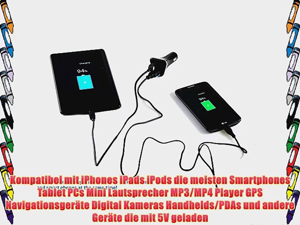 Navitech 3 Micro USB KFZ Ladekabel 52AMP (520mah) Kompaktes Design Autoladeger?t KFZ Ladeger?t