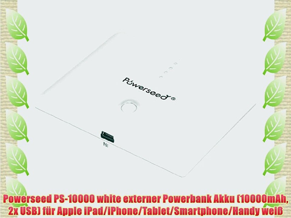 Powerseed PS-10000 white externer Powerbank Akku (10000mAh 2x USB) f?r Apple iPad/iPhone/Tablet/Smartphone/Handy