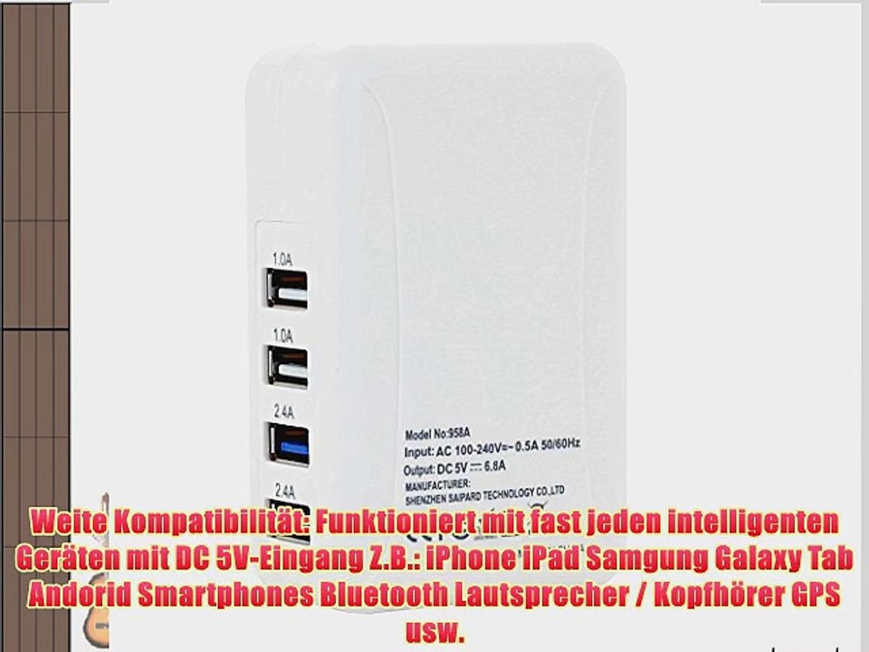 aLLreLi? 34W / 6.8A 4-Port USB Ladeger?t Ladeadapter Handy Netzteile Travel Power Adapter mit
