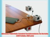 Allocacoc PowerCube Extended Steckdosenleiste (4x Verteiler 230V Schuko USB) grau