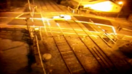 Reliant Robin reverses through level crossing barriers