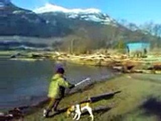 Young boy plays ball with Jack Russell Terrier