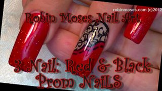 3 Nail Art Designs   Red and Black Lace Design   Long Nail Art Tutorial