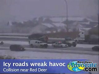 Icy roads wreak havoc in Central Alberta
