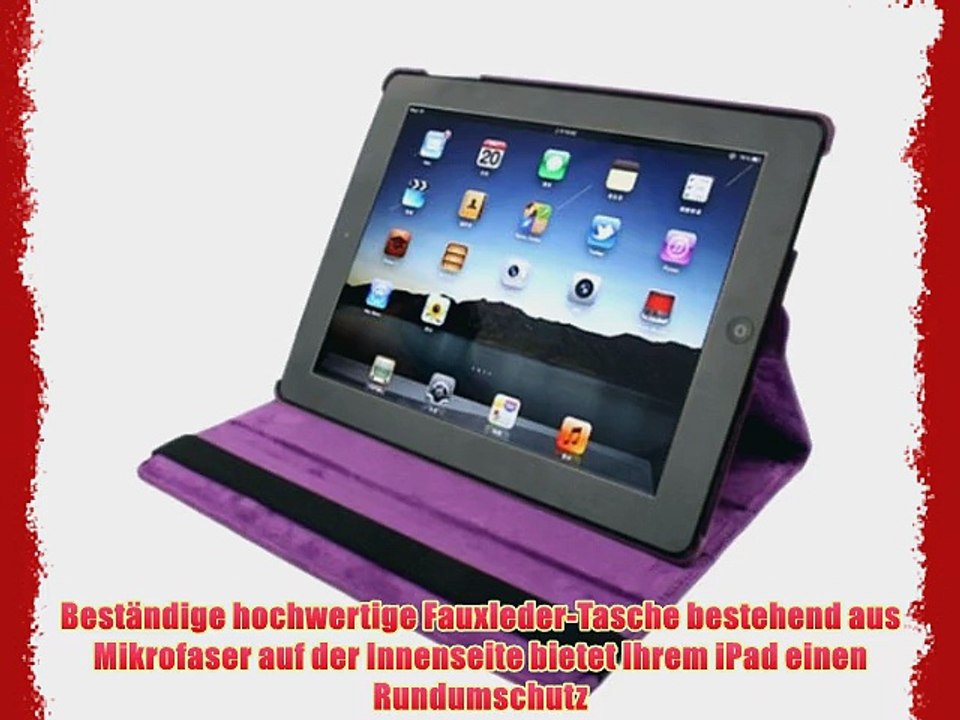 JAMMYLIZARD | 360 Grad rotierende Ledertasche H?lle f?r iPad 4 iPad 3 und iPad 2 LILA