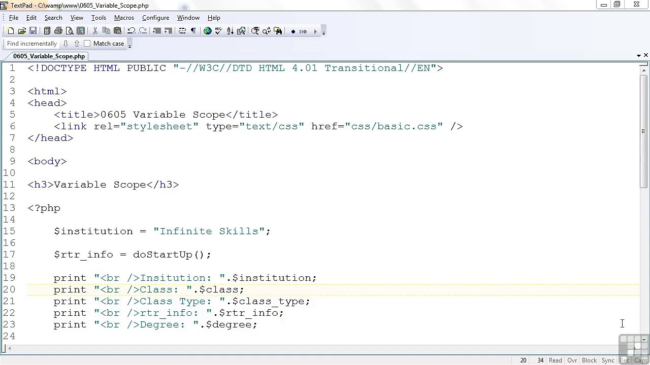 Web Design Variable Scope