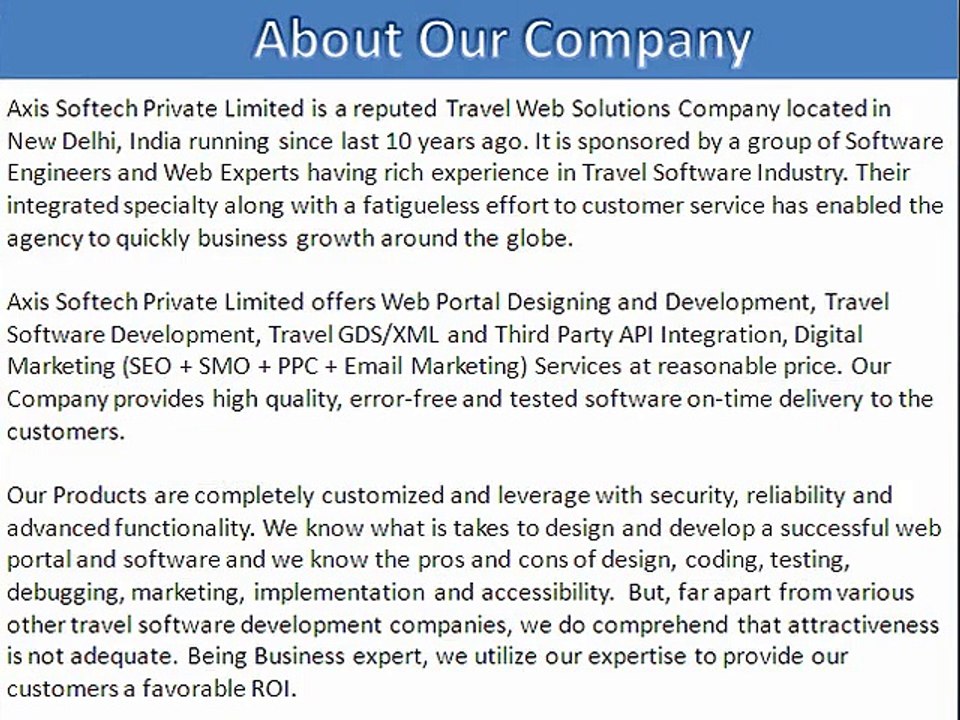 Travel Technology, Travel Software Solutions, Travel API Integration, Travel Portal Software Development