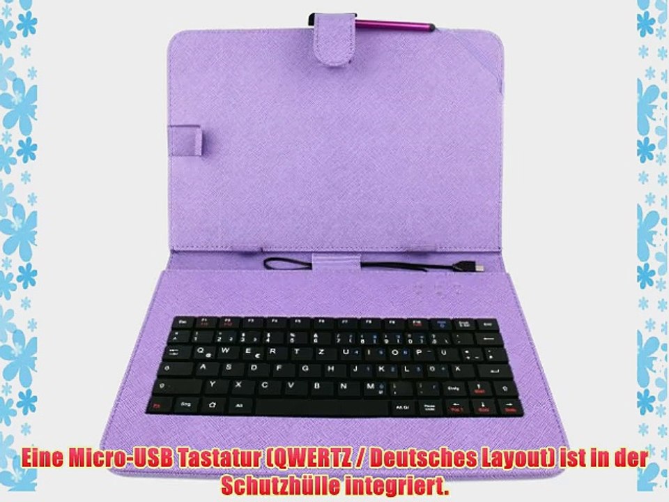 F?r Ihr Samsung Galaxy Tab 4 101: Deutsche Tablet-Tastatur violette H?lle und Auto-Ladeger?t
