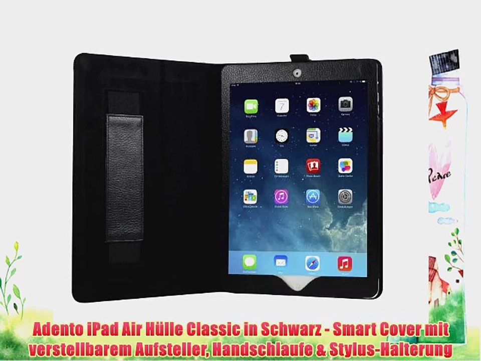Adento iPad Air H?lle Classic in Schwarz - Smart Cover mit verstellbarem Aufsteller Handschlaufe